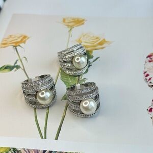 Mother of Pearl Stacker Cocktail Silver Ring